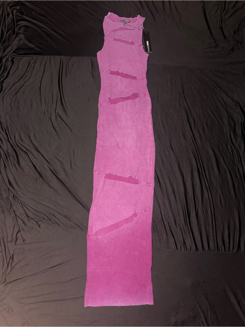 Fashion Nova Magenta Ribbed Distressed Maxi Dress